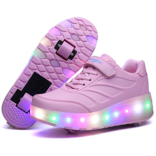 Axcer LED Blinkend Schuhe Mit Rollen Automatisch Einziehbar Komfort Räder Skateboardschuhe Outdoor Fitnessschuhe 7 Farbwechsel Rädern Gymnastik Traillaufschuhe Sneaker für Jungen Mädchen von Axcer