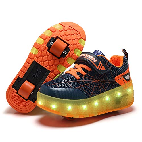 Axcer LED Blinkend Schuhe Mit Rollen Automatisch Einziehbar Komfort Räder Skateboardschuhe Outdoor Fitnessschuhe 7 Farbwechsel Rädern Gymnastik Traillaufschuhe Sneaker für Jungen Mädchen von Axcer