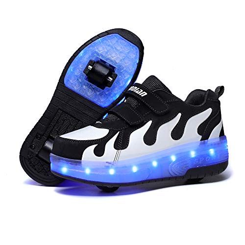 Axcer LED Blinkend Schuhe Mit Rollen Automatisch Einziehbar Komfort Räder Skateboardschuhe Outdoor Fitnessschuhe 7 Farbwechsel Rädern Gymnastik Traillaufschuhe Sneaker für Jungen Mädchen von Axcer