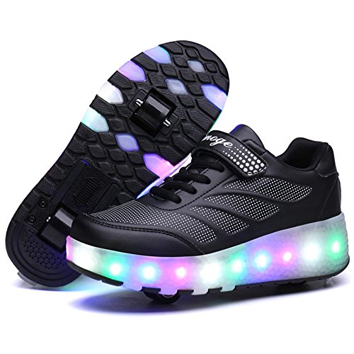 Axcer LED Blinkend Schuhe Mit Rollen Automatisch Einziehbar Komfort Räder Skateboardschuhe Outdoor Fitnessschuhe 7 Farbwechsel Rädern Gymnastik Traillaufschuhe Sneaker für Jungen Mädchen von Axcer