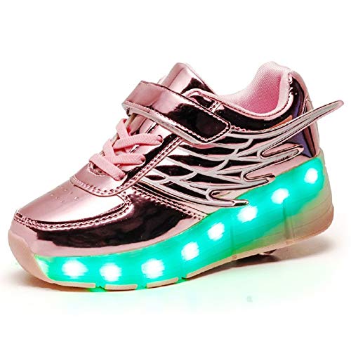 Axcer LED Blinkend Schuhe mit Rollen Automatisch Einziehbar Räder Skateboardschuhe Fitnessschuhe mit Flügel USB 7 Farbwechsel Rädern Gymnastik Laufschuhe Sneakers für Jungen Mädchen Xmas Gift von Axcer