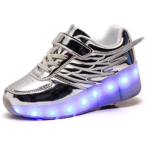 Axcer LED Blinkend Schuhe mit Rollen Automatisch Einziehbar Räder Skateboardschuhe Fitnessschuhe mit Flügel USB 7 Farbwechsel Rädern Gymnastik Laufschuhe Sneakers für Jungen Mädchen Xmas Gift von Axcer