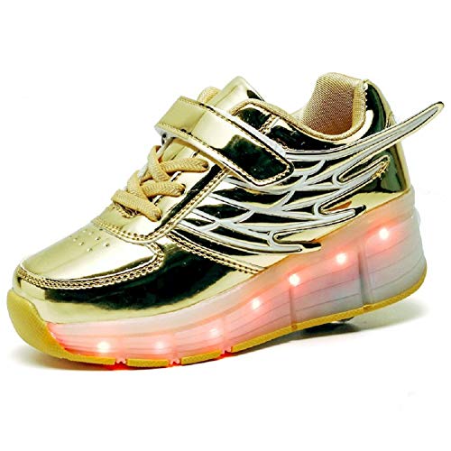Axcer LED Blinkend Schuhe mit Rollen Automatisch Einziehbar Räder Skateboardschuhe Fitnessschuhe mit Flügel USB 7 Farbwechsel Rädern Gymnastik Laufschuhe Sneakers für Jungen Mädchen Xmas Gift von Axcer