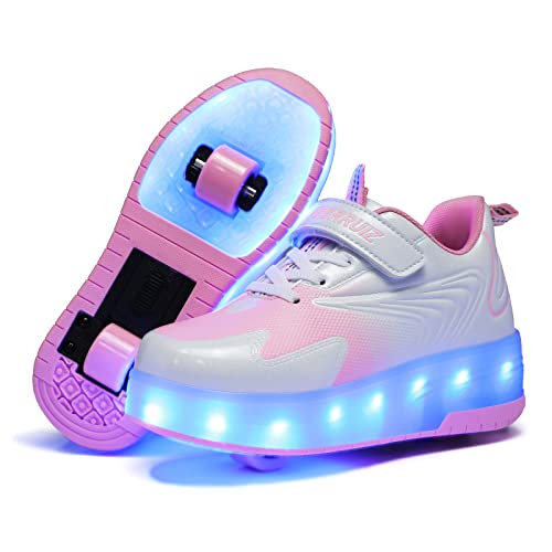 Axcer LED Skateboardschuhe Blinkend Schuhe Mit Rollen Automatisch Einziehbar Komfort Räder Sneaker Outdoor Fitnessschuhe 7 Farbwechsel Rädern Gymnastik Traillaufschuhe für Jungen Mädchen Geschenk von Axcer