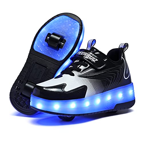 Axcer LED Skateboardschuhe Blinkend Schuhe Mit Rollen Automatisch Einziehbar Komfort Räder Sneaker Outdoor Fitnessschuhe 7 Farbwechsel Rädern Gymnastik Traillaufschuhe für Jungen Mädchen Geschenk von Axcer