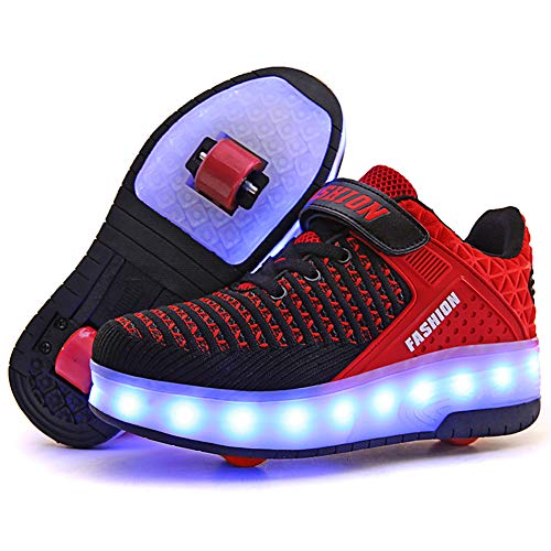 Axcer USB Aufladen LED Leuchtend Schuhe mit Doppelt Rollen Ultraleicht Einziehbar Outdoor Sportschuhe 7 Farbe Farbwechsel Blinkschuhe Skateboardschuhe Blinking Gymnastik Sneaker für Junge Mädchen von Axcer