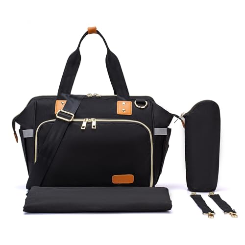Axcone Wickeltasche mit Schnullertasche und Wickelunterlage Reisewindeltasche Multifunktions Babytasche Handtaschen Umhängetaschen（Black） von Axcone