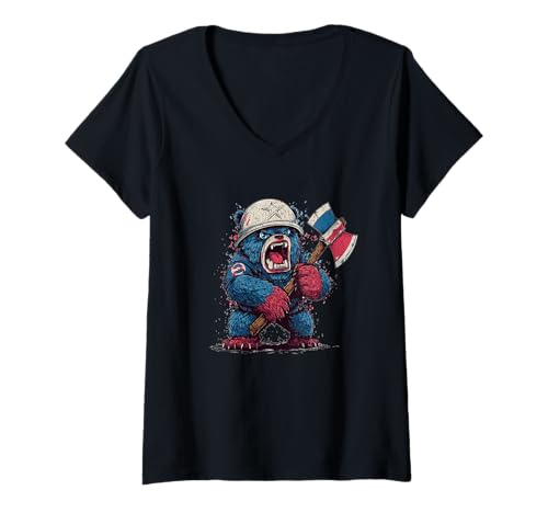 Damen Wütende Axt Bär Kostüm für Kampfliebhaber T-Shirt mit V-Ausschnitt Damen Wütende Axt Bär Kostüm für Kampfliebhaber T-Shirt mit V-Ausschnitt von Axe Bear Look