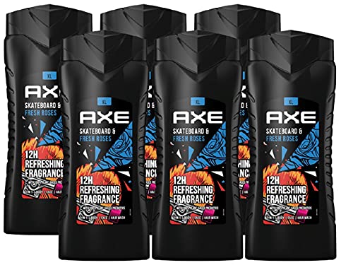 AXE 3in1 Duschgel Shampoo Skateboard & Fresh Roses XL Showergel 6x 400ml Herren Men Bodywash Shower Gel (im 6er Set) von OWNSUN