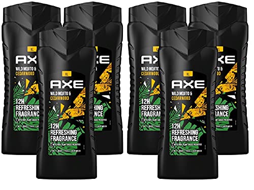 AXE 3in1 Duschgel & Shampoo Wild Mojito & Cedarwood XL, Herren Männer Showergel 6x 400ml, dermatologisch getestet, intensive Pflege for Men, Face Body Hair Wash (6 Produkte) von Axe