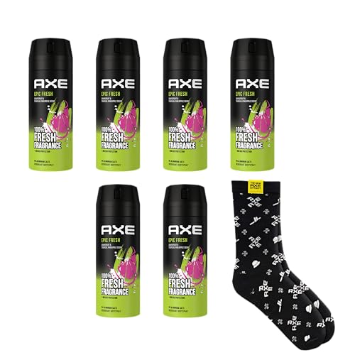 AXE Bodyspray Epic Fresh 6x 150ml | Deo Männerdeo ohne Aluminium | Deodorant Deospray für Herren Männer Men + Socken von Axe