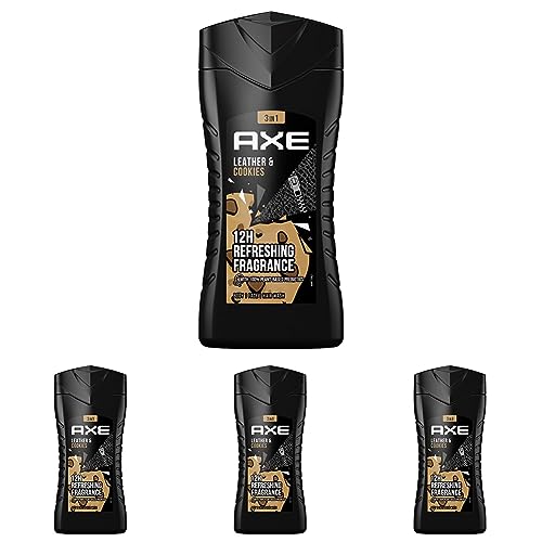 Axe 3-in-1 Duschgel & Shampoo Leather & Cookies Männer Duschgel für langanhaltende Frische dermatologisch getestet 250 ml (Packung mit 4) von Axe