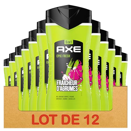 AXE - 5-in-1-Duschgel für Herren, Epic Fresh – 24 Stunden feuchtigkeitsspendend – 87% Inhaltsstoffe natürlichen Ursprungs – Duft Ananas & Grapefruit (12 x 250 ml) von Axe