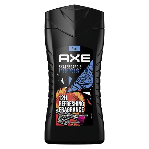Axe Skateboard & Fresh Roses 3in1 Duschgel Herren Body Hair Face 12h frischen Duft auf Pflanzenbasis (1 x 250 ml) von Axe