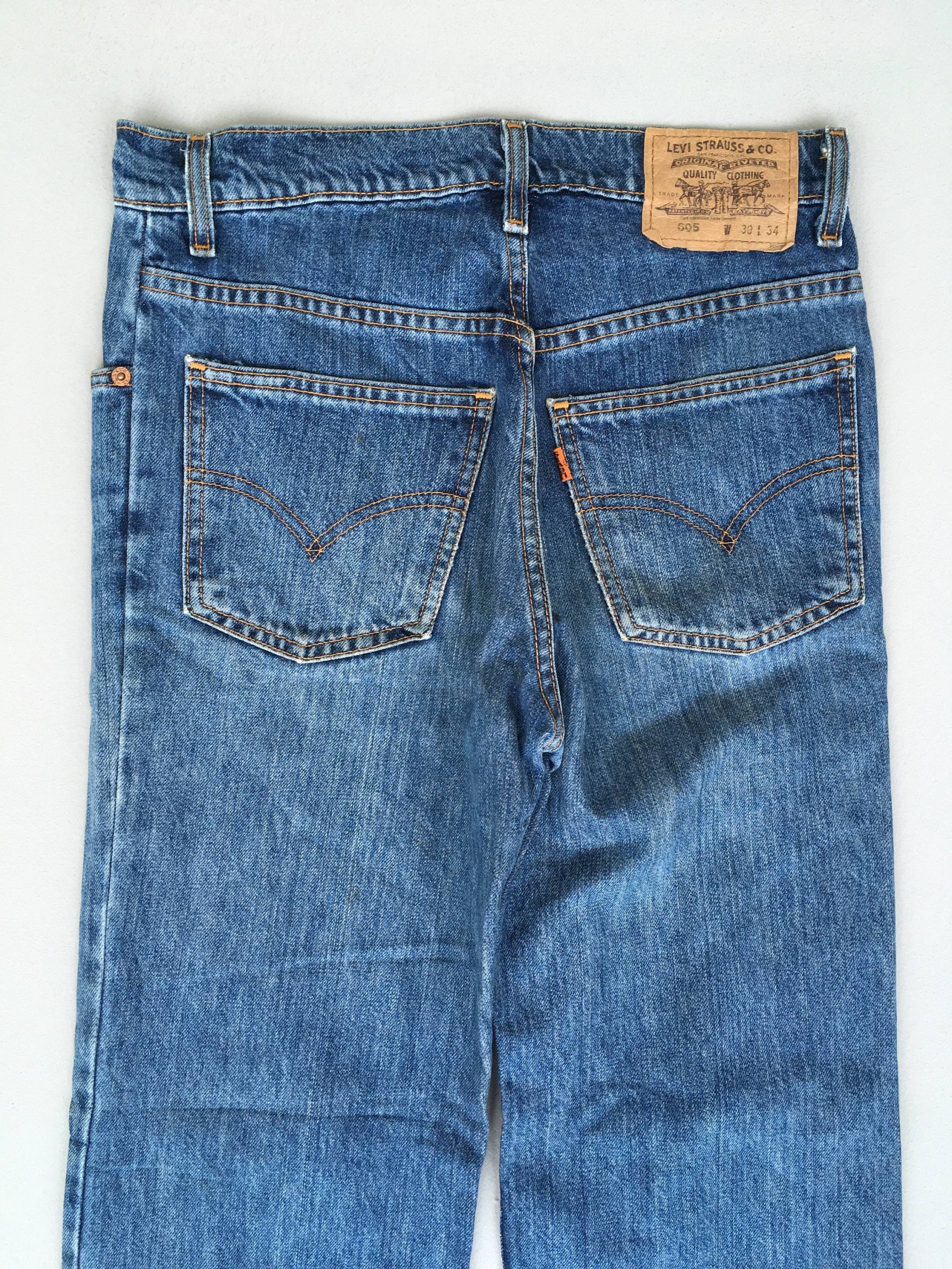 Größe 30x26, 5 Vintage Levis 505 Relaxed Fit Jeans Reißverschlussjeans 1990Er Faded Dirty Denim Distressed Orange Tab W30 von AxeVin