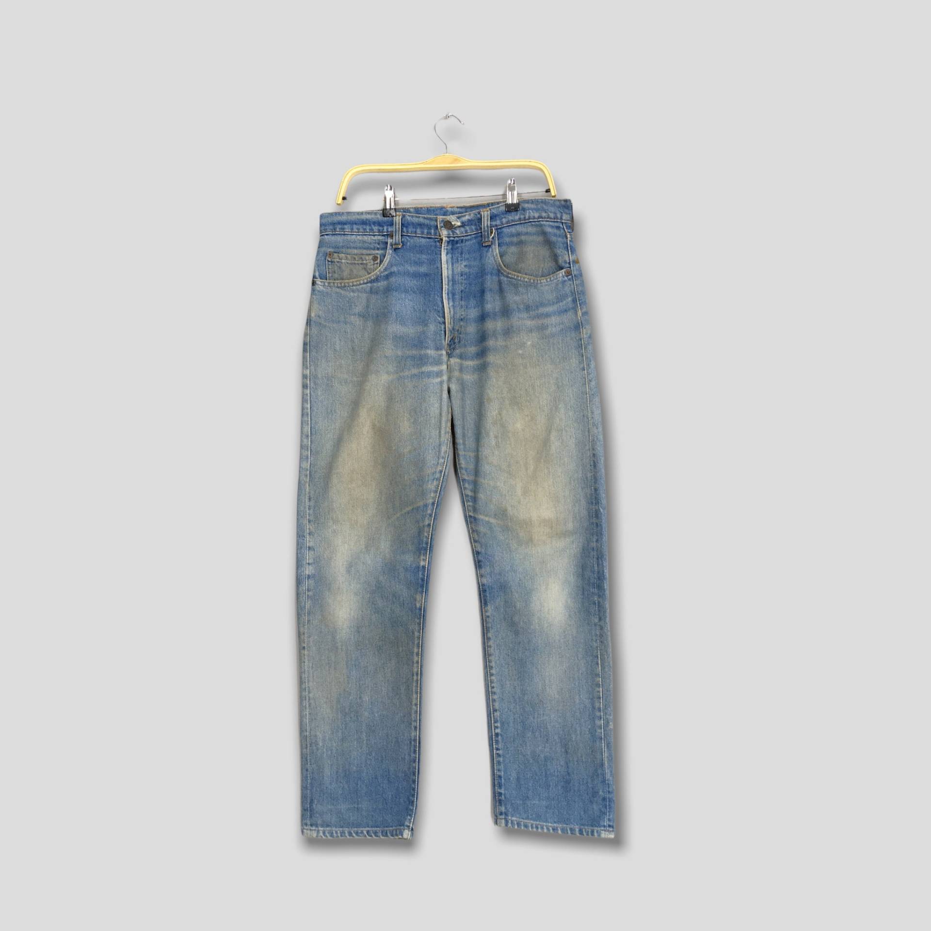 Größe 34x30 Vintage 70Er Jahre Levi's 505 Regular Fit Jeans Faded Dirty Denim 80Er Distressed Big E Levis Zipper von AxeVin