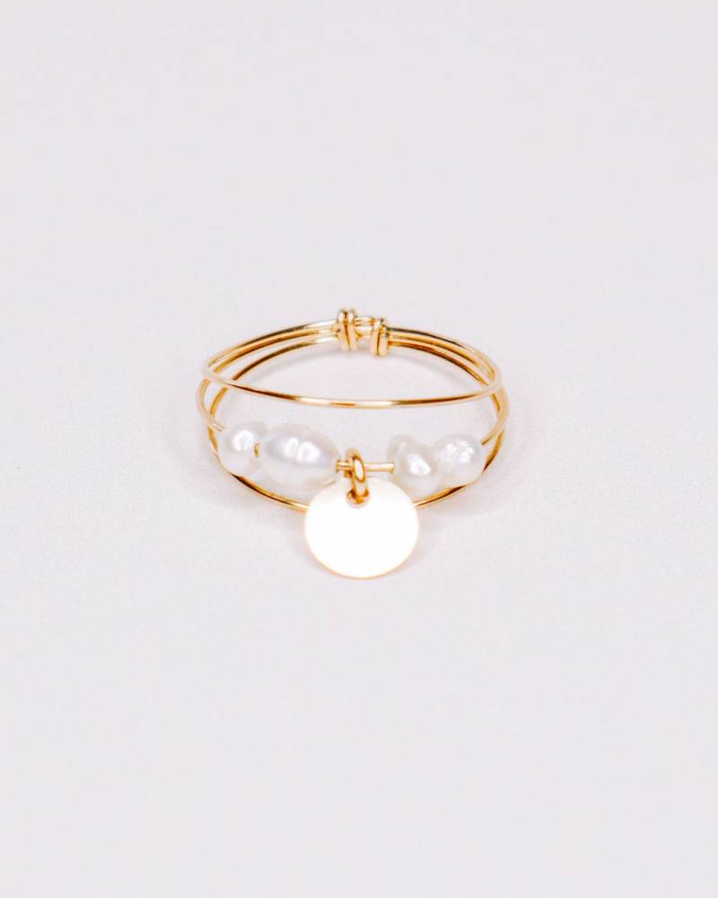Rosa, Mehrreihiger Ring, Paillettenring, Charm-Ring, Dünner Anhänger, Gold, Silber, Zuchtperle, Weihnachtsgeschenkschmuck von AxelleJoly
