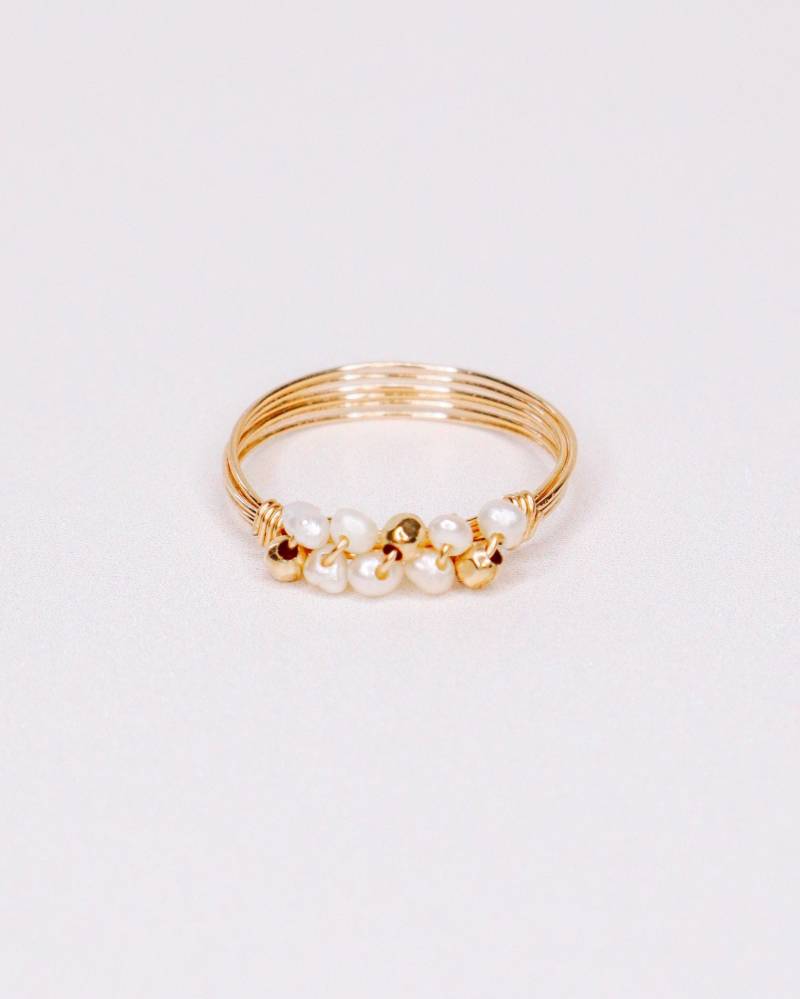 Weißer Andrea, Mehrreihiger Ring, Edelsteinring, Feiner Gold, Silber, Zuchtperlen, Weihnachtsgeschenkschmuck von AxelleJoly