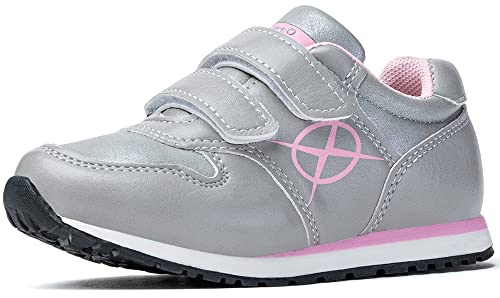 Axim Sneaker Mädchen Turnschuhe Mädchen Halbschuhe mit Klettverschluss Sportschuhe mit Ledereinlegesohle (Grau, eu_Footwear_Size_System, Toddler, Numeric, medium, Numeric_25) von Axim