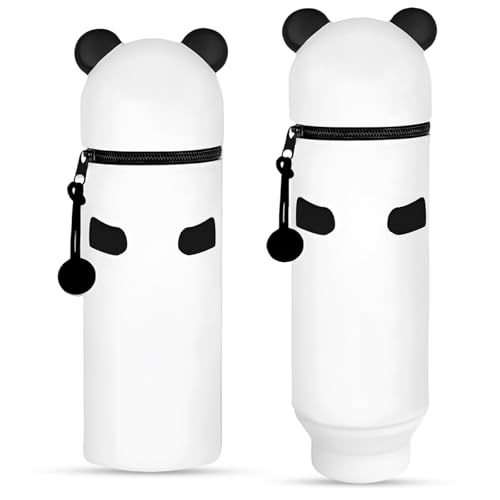 Axinyijia 2025 Neues Kawaii Federmäppchen, 2-in-1 Stand Up Mäppchen Silikon, Tier Stifthalter Panda Capybara Katze Bär Weiche Silikontasche für Mädchen Jungen (Panda) von Axinyijia