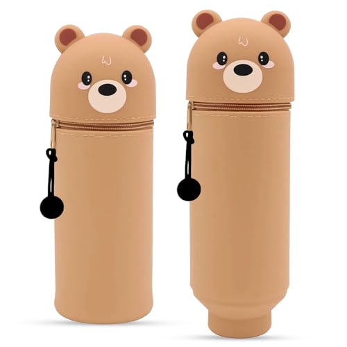 Axinyijia 2025 Neues Kawaii Federmäppchen, 2-in-1 Stand Up Mäppchen Silikon, Tier Stifthalter Panda Capybara Katze Bär Weiche Silikontasche für Mädchen Jungen (Tragen) von Axinyijia