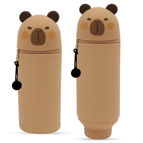 Axinyijia 2025 Neues Kawaii Federmäppchen, 2-in-1 Stand Up Mäppchen Silikon, Tier Stifthalter Panda Capybara Katze Bär Weiche Silikontasche für Mädchen Jungen (Wasserschwein) von Axinyijia