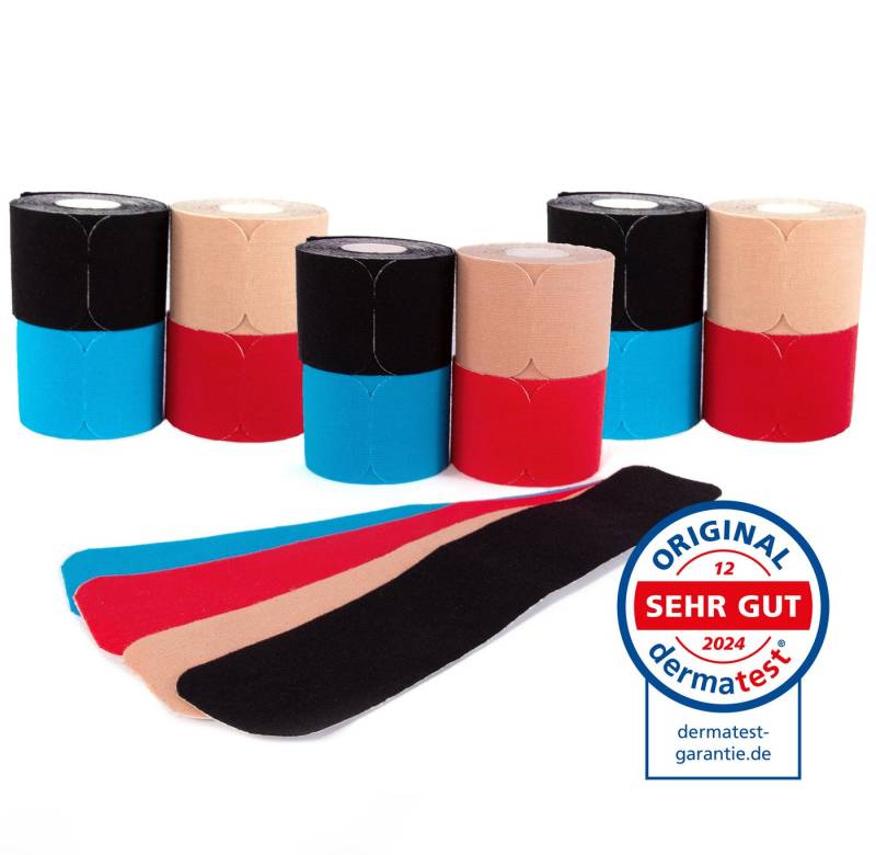 Axion Kinesiologie-Tape PRECUT 12er Mix-Set, 20 vorgeschnittene Sport Tapes 25 x 5 cm (12-St) 4 Farben • wasserfest • hautfreundlich • elastisch • selbstklebend von Axion