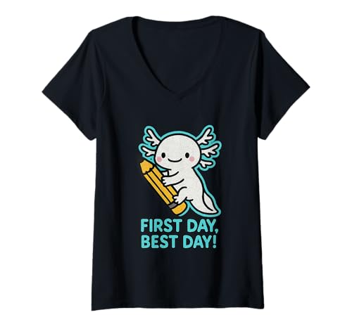 Damen Chalk Axolotl Erster Schultag Best Day T-Shirt mit V-Ausschnitt Damen Chalk Axolotl Erster Schultag Best Day T-Shirt mit V-Ausschnitt von AxoSchool Apparel