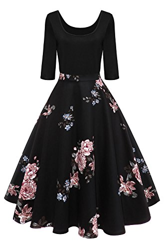 AXOE Damen 50er Jahre Kleid Rockabilly Herbstkleid Festkleid 3/4 Ärmel Farbe 4, Gr.46, 3XL von AXOE