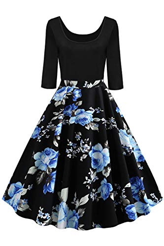 AXOE Damen 50er Jahre Kleid Rockabilly Vintage Festkleid 3/4 Ärmel Farbe 13, Gr.46, 3XL von AXOE