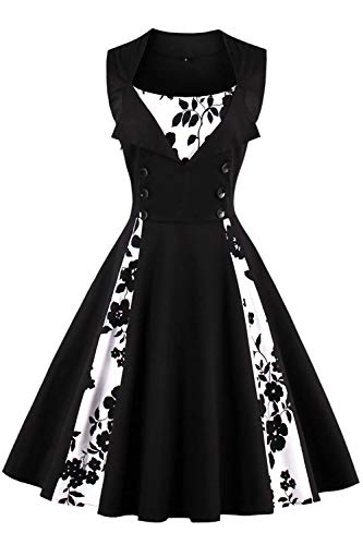 Axoe Damen 50er Jahre Cocktailkleid Rockabilly Elegantes Faltenrock Festliches Partykleider Vintage Kleid Audrey Hepburn Abendkleider mit Polka Dots Knielang, Schwarz-polka Dots, M (38 EU) von AXOE