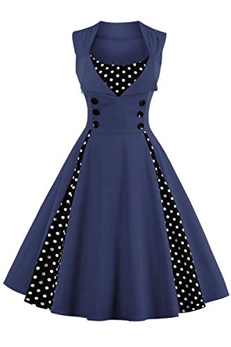 Axoe Damen 50er Jahre Vintage Kleid,Navy,3XL (48 EU) von AXOE