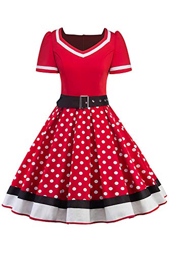 AXOE Damen Audrey Hepburn Tupfen Rockabilly Kleid Rot, Gr.42, 3XL von AXOE