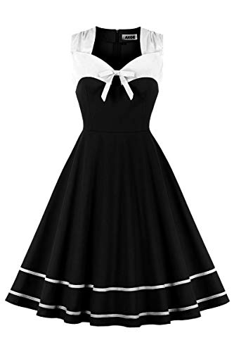 AXOE Damen Elegant Audrey Hepburn Kleid Rockabilly 60er Jahre Weiß Schwarz Gr.36, S von AXOE