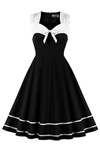 AXOE Damen Elegant Audrey Hepburn Kleid Rockabilly 60er Jahre Weiß Schwarz Gr.38, M von AXOE