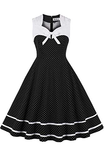 AXOE Damen Petticoat Kleid Rockn Roll Abendkleid 50er Jahre Knielang Schwarz Weiß Punkte Gr.46, XXL von AXOE