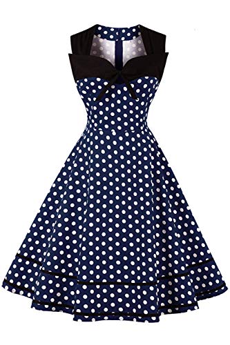 AXOE Damen Polka Dots 60er Jahre Kleid Rockabilly Armellos Navy Gr.40, L von AXOE