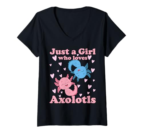 Damen Nur EIN Mädchen, das Axolotls liebt. Cute Axolotl Kawaii T-Shirt mit V-Ausschnitt von Axolotl Amphibien Designs und Geschenkideen