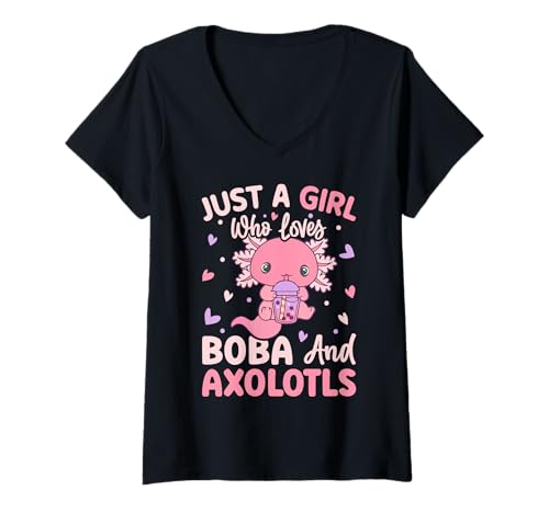 Damen Nur EIN Mädchen, das Axolotls liebt. Cute Axolotl Kawaii T-Shirt mit V-Ausschnitt von Axolotl Amphibien Designs und Geschenkideen