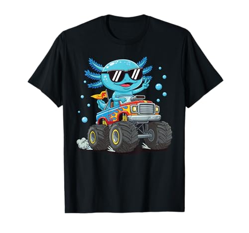 Blauer Axolotl Monstertruck Kinder süßes Design T-Shirt von Axolotl And Monster Truck Cute Graphic Boys Girls