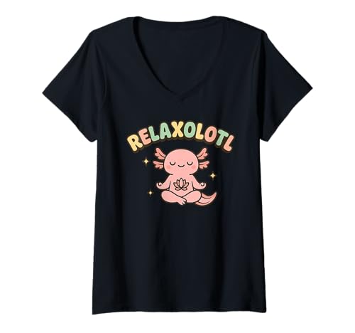 Damen Relax Axolotl Meditierend T-Shirt mit V-Ausschnitt Damen Relax Axolotl Meditierend T-Shirt mit V-Ausschnitt von Axolotl Animal Lover Design Co.