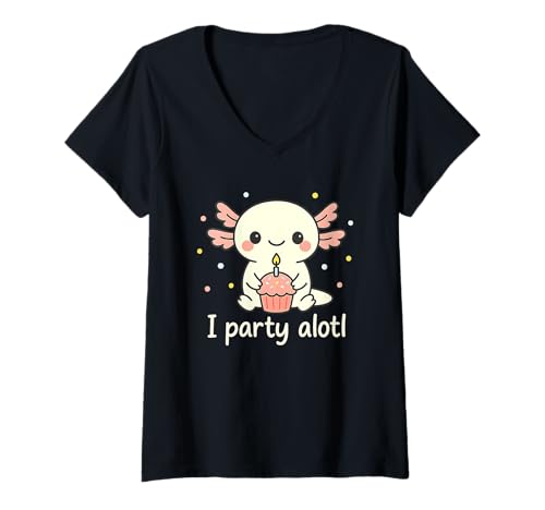 Damen Party Alotl Süßes Axolotl Geburtstags-Cupcake mit humorvollem Design T-Shirt mit V-Ausschnitt Damen Party Alotl Süßes Axolotl Geburtstags-Cupcake mit humorvollem Design T-Shirt mit V-Ausschnitt von Axolotl Birthday Party Apparel