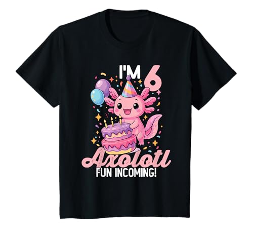 Kinder Niedliche Axolotl 6. Geburtstagsparty T-Shirt von Axolotl Birthday Party Design