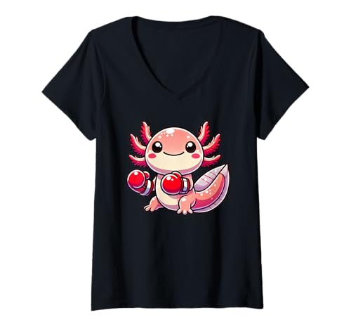 Damen Axolotl Dressed As A Boxer Funny Boxing T-Shirt mit V-Ausschnitt von Axolotl Dressed As A Boxer Apparel