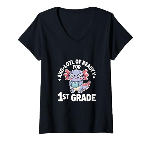 Damen AXO Lotl of Readyy for 1st Grade Einschulung 1 Klasse T-Shirt mit V-Ausschnitt Damen AXO Lotl of Readyy for 1st Grade Einschulung 1 Klasse T-Shirt mit V-Ausschnitt von Axolotl Einschulung Erste Klasse Schulstart