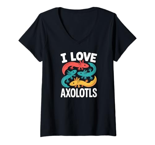 Damen I Love Axolotls Süßes Salamander-Design T-Shirt mit V-Ausschnitt von Axolotl Enthusiast Pet Lover Lizard