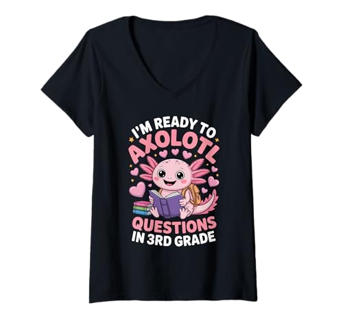 Damen Bereit zur 3. Klasse süße Axolotl erster Schulmädchenjunge T-Shirt mit V-Ausschnitt Damen Bereit zur 3. Klasse süße Axolotl erster Schulmädchenjunge T-Shirt mit V-Ausschnitt von Axolotl First Day of School 3rd Grade Girls Tee