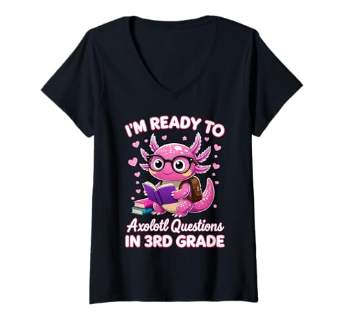 Damen Bereit zur 3. Klasse süße Axolotl erster Schulmädchenjunge T-Shirt mit V-Ausschnitt von Axolotl First Day of School 3rd Grade Girls Tee