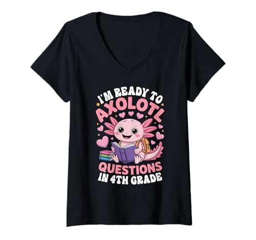 Damen Bereit zur 4. Klasse süße Axolotl erster Schulmädchenjunge T-Shirt mit V-Ausschnitt Damen Bereit zur 4. Klasse süße Axolotl erster Schulmädchenjunge T-Shirt mit V-Ausschnitt von Axolotl First Day of School 4th Grade Girls Tee