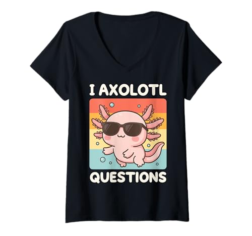 Damen I Axolotl Questions T-Shirt mit V-Ausschnitt Damen I Axolotl Questions T-Shirt mit V-Ausschnitt von Axolotl Fragen Lustig Niedlich